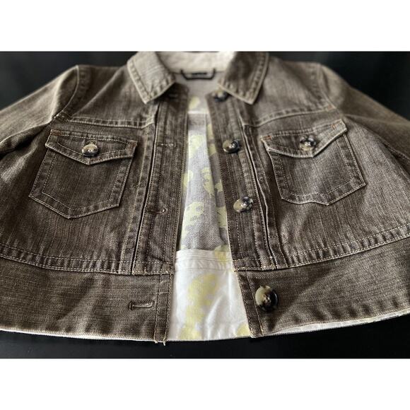 THEORY Brown Crop Denim Jacket w/Zip Cuff Ladies sz P - Picture 2 of 7